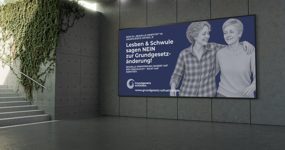 Lesben und Schwule sagen NEIN zur Grundgesetzänderung – Plakat in einer Unterführung